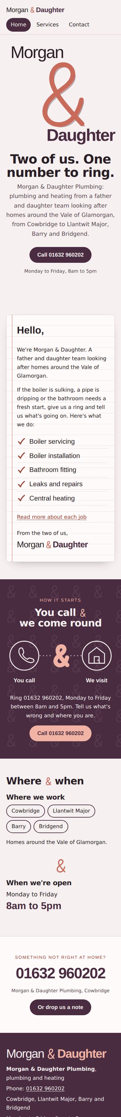 The Ampersand: an example website design for Morgan & Daughter Plumbing, a plumber in Cowbridge